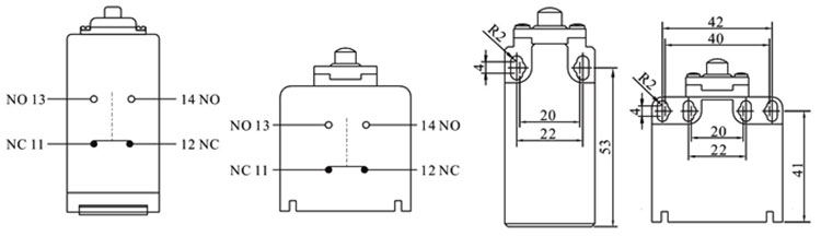 Limit Switch Contact Form & Mounting Holes Dimensions
